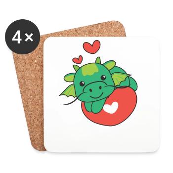 Dragon pour la Saint-Valentin coeur d’animaux mignons - Dessous de verre (lot de 4) - blanc - Devant