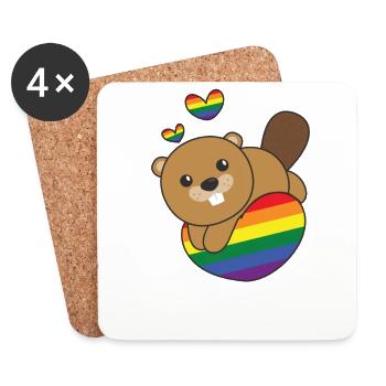 Regenbogen Flag Pride LGBTQ süßes Biber Love - Untersetzer (4er-Set) - Weiß - Vorne