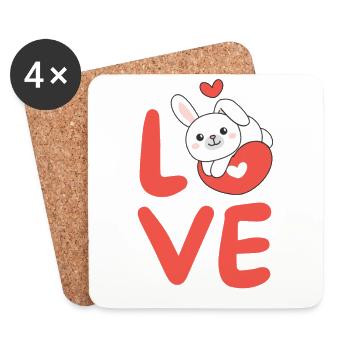 Lapin pour la Saint-Valentin Animaux mignons Cœurs Amour - Dessous de verre (lot de 4) - blanc - Devant