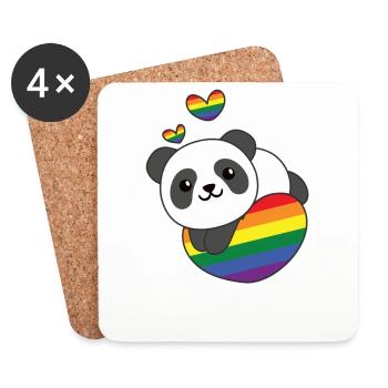 Rainbow Flag Pride LGBTQ Mignon Panda Love - Dessous de verre (lot de 4) - blanc - Devant