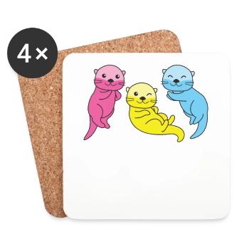 Pansexual Flag Pride LGBTQ Mignon Loutre - Dessous de verre (lot de 4) - blanc - Devant