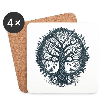 Yggdrasil - Baum der nordischen Mythologie - Untersetzer (4er-Set) - Weiß - Vorne