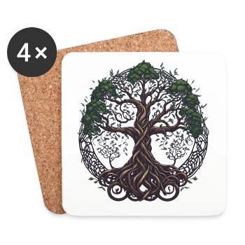Weltenbaum Yggdrasil Nordische Wikinger Mythologie - Untersetzer (4er-Set) - Weiß - Vorne