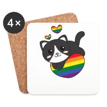 Regenbogen Flag Pride LGBTQ süßes Katze Love - Untersetzer (4er-Set) - Weiß - Vorne