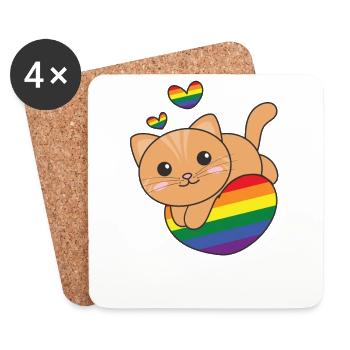 Regenbogen Flag Pride LGBTQ süßes Katze Love - Untersetzer (4er-Set) - Weiß - Vorne