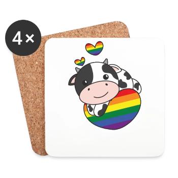 Rainbow Flag Pride LGBTQ Cute Cow Love - Coasters (set of 4) - white - Front