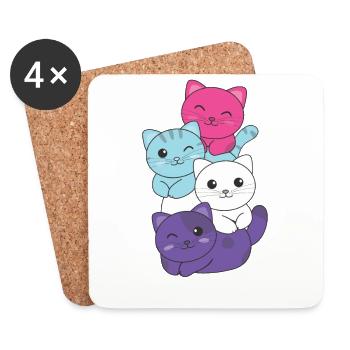 Multisexual Flag Pride LGBTQ Cute Cat Stack - Dessous de verre (lot de 4) - blanc - Devant