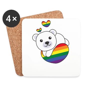 Rainbow Flag Pride LGBTQ Mignon Polar Bear Love - Dessous de verre (lot de 4) - blanc - Devant