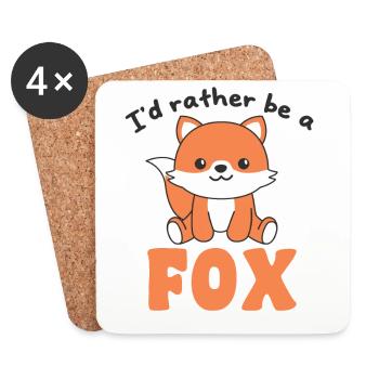 I'd rather be a fox - cute fox - Coasters (set of 4) - white - Front
