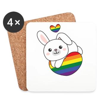 Regenbogen Flag Pride LGBTQ süßes Hase Love - Untersetzer (4er-Set) - Weiß - Vorne