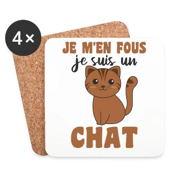 Je m’en fous je suis un chat - cute cat - Dessous de verre (lot de 4) - blanc - Devant