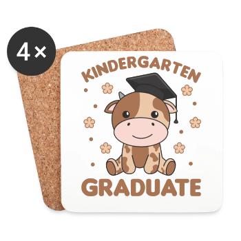 Diplômé de la maternelle pour enfants Cow Graduation - Dessous de verre (lot de 4) - blanc - Devant