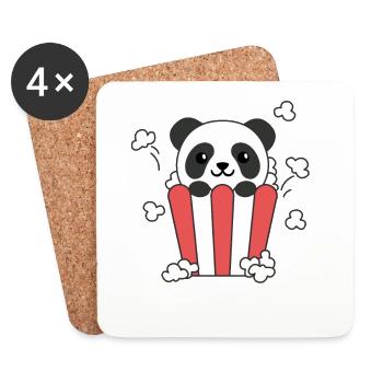 Panda Popcorn Time lustige Tiere in Fast Food - Untersetzer (4er-Set) - Weiß - Vorne