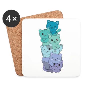 Neptunic Flag Pride LGBTQ Mignon Cat Stack - Dessous de verre (lot de 4) - blanc - Devant