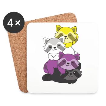 Nonbinary Flag Pride LGBTQ Mignon Raccoon Stack - Dessous de verre (lot de 4) - blanc - Devant