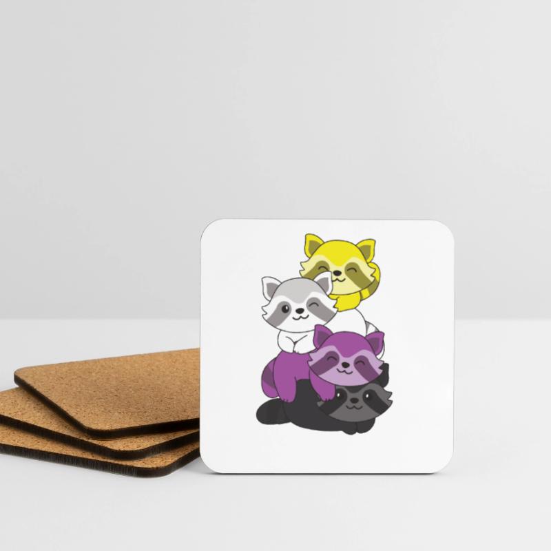 Nonbinary Flag Pride LGBTQ Cute Raccoon Stack Coasters (set of 4)