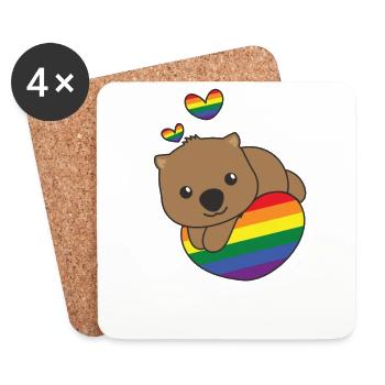 Rainbow Flag Pride LGBTQ Cute Wombat Love - Coasters (set of 4) - white - Front