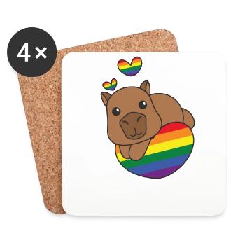 Rainbow Flag Pride LGBTQ Mignon Capybara - Dessous de verre (lot de 4) - blanc - Devant