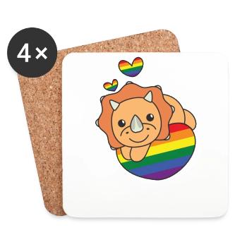 Rainbow Flag Pride LGBTQ Cute Triceratops Love - Coasters (set of 4) - white - Front