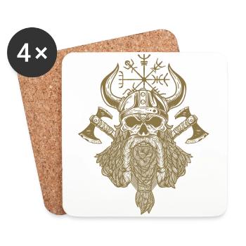 Wikinger Krieger Schädel Bart Äxten Runen Vegvisir - Untersetzer (4er-Set) - Weiß - Vorne