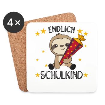 endlich Schulkind Einschulung Schule Faultier - Untersetzer (4er-Set) - Weiß - Vorne