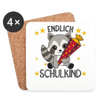 endlich Schulkind Einschulung Schule Waschbär - Untersetzer (4er-Set) - Weiß - Vorne