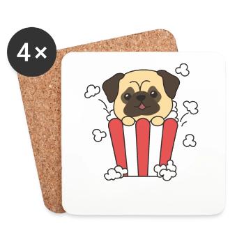Mops Popcorn Time lustige Tiere in Fast Food - Untersetzer (4er-Set) - Weiß - Vorne
