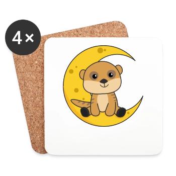 Suricate lunaire animaux mignons enfants pour la nuit - Dessous de verre (lot de 4) - blanc - Devant