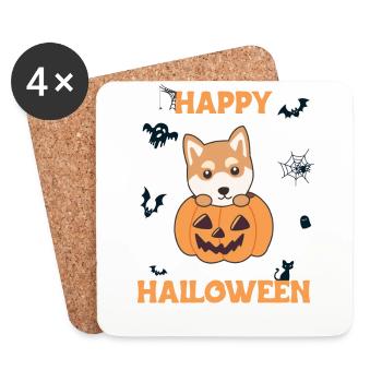 Shiba Inu in pumpkin cute dogs Happy Halloween - Coasters (set of 4) - white - Front