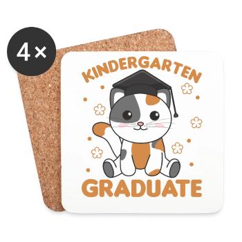 Diplôme de chat diplômé de la maternelle pour enfants - Dessous de verre (lot de 4) - blanc - Devant
