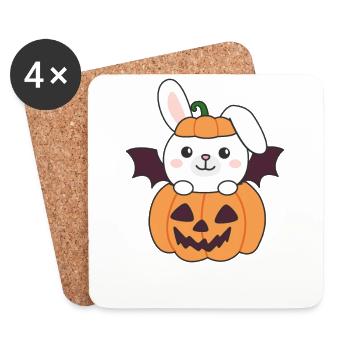 Bunny Happy Halloween Pumpkin Bat Costume - Coasters (set of 4) - white - Front