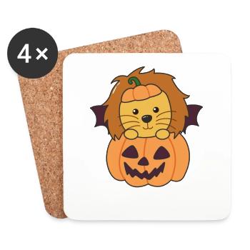 Lion Joyeux Halloween Costume de chauve-souris de citrouille - Dessous de verre (lot de 4) - blanc - Devant