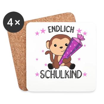 endlich Schulkind Einschulung Schule Affe - Untersetzer (4er-Set) - Weiß - Vorne