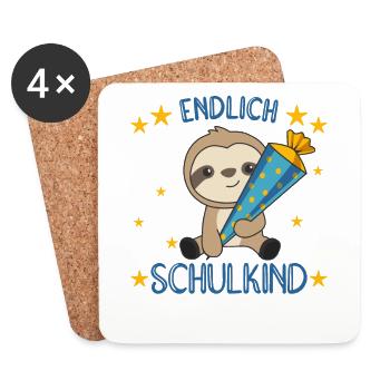 endlich Schulkind Einschulung Schule Faultier - Untersetzer (4er-Set) - Weiß - Vorne