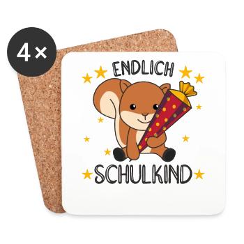 endlich Schulkind Einschulung Schule Eichhörnchen - Untersetzer (4er-Set) - Weiß - Vorne