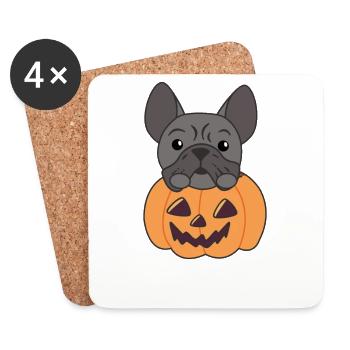 French Bulldog Pumpkin Cute Dogs Happy Halloween - Coasters (set of 4) - white - Front