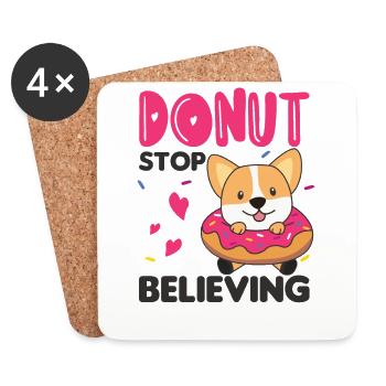 Süßer Corgi lustige Tiere in Donut Wortspiel pink - Untersetzer (4er-Set) - Weiß - Vorne