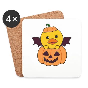 Canard Joyeux Halloween Costume de chauve-souris de citrouille - Dessous de verre (lot de 4) - blanc - Devant