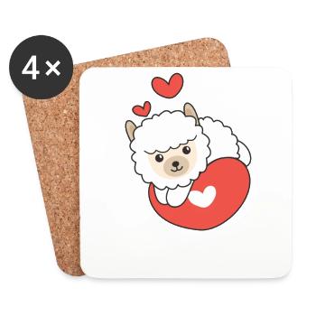 Alpaga pour la Saint-Valentin mignons animaux coeurs - Dessous de verre (lot de 4) - blanc - Devant