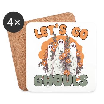 Allons goules groovy fantôme avec des fleurs vintage - Dessous de verre (lot de 4) - blanc - Devant
