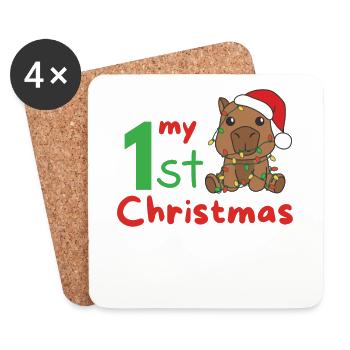 Capybara Weihnachten Capybaras mon 1er Noël - Dessous de verre (lot de 4) - blanc - Devant