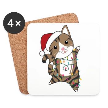 Katze Weihnachten Winter Tiere Katzen - Untersetzer (4er-Set) - Weiß - Vorne