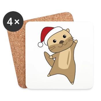Otter Christmas Snow Winter Animals Otter - Coasters (set of 4) - white - Front