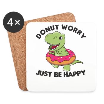 Süßer Dino T-Rex lustige Tiere in Donut Wortspiel - Untersetzer (4er-Set) - Weiß - Vorne