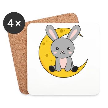 Moon bunny cute animals for kids for the night - Coasters (set of 4) - white - Front