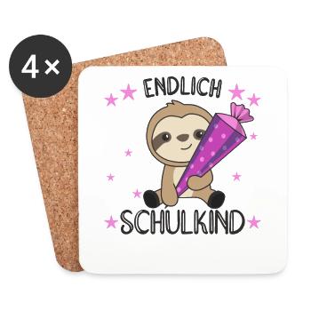 endlich Schulkind Einschulung Schule Faultier - Untersetzer (4er-Set) - Weiß - Vorne