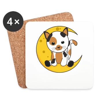 Moon cat cute animals for kids for the night - Coasters (set of 4) - white - Front