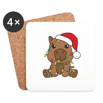 Capybara Noël Animaux d’hiver Capybara - Dessous de verre (lot de 4) - blanc - Devant