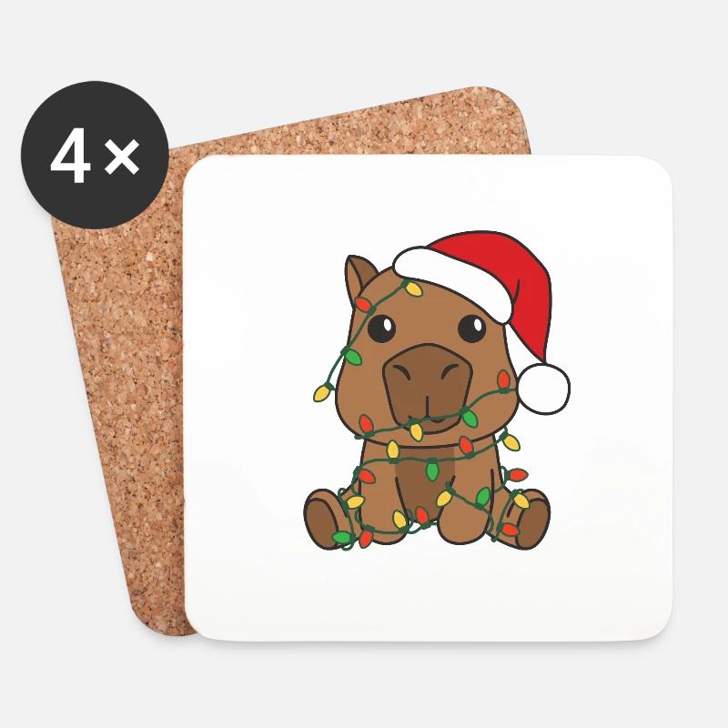 Capybara Jul Vinter Djur Capybara - Underlägg (4-pack) - vit