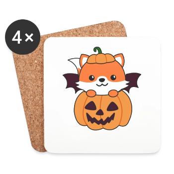 Fox Happy Halloween Pumpkin Bat Costume - Coasters (set of 4) - white - Front